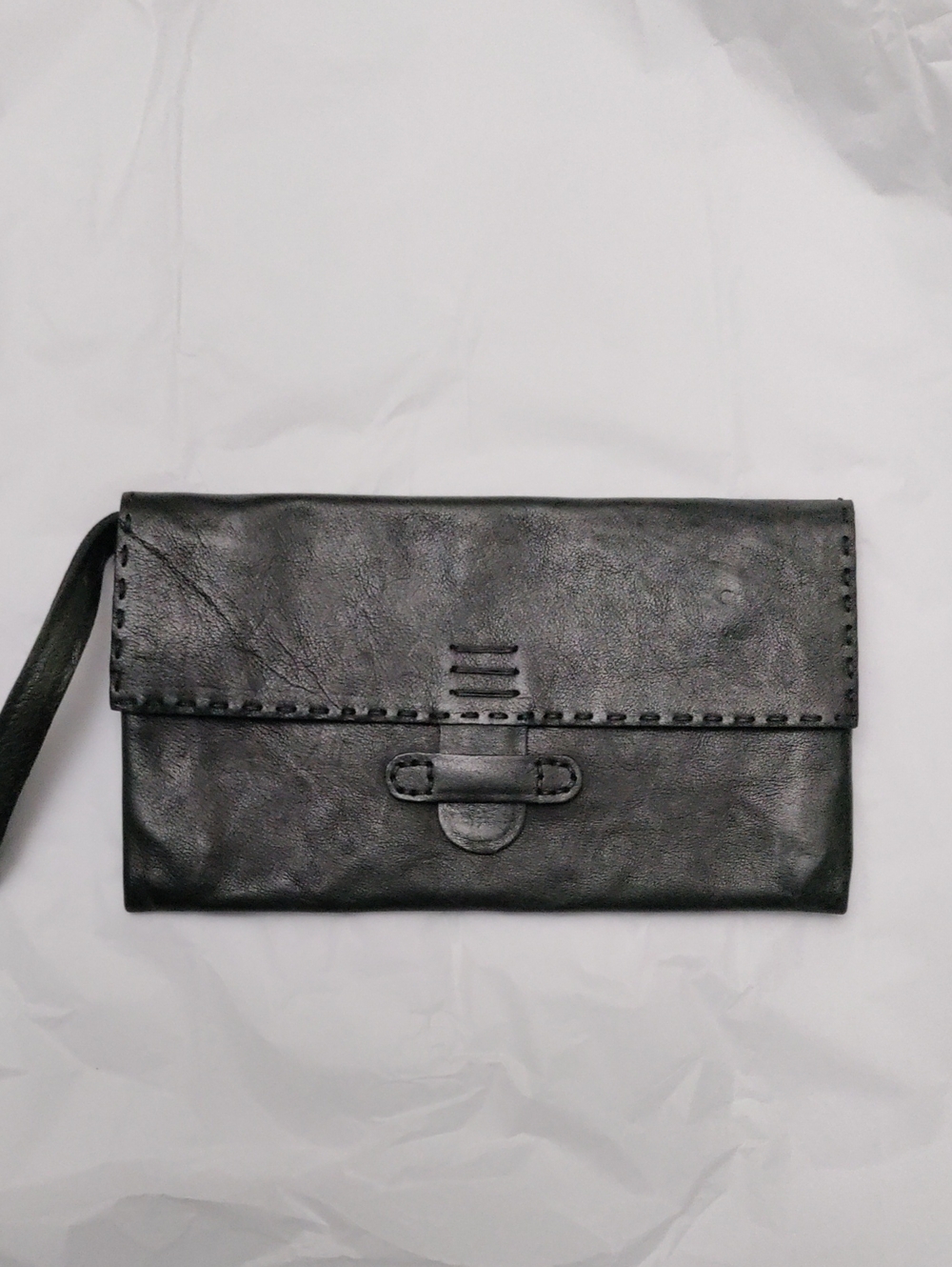 Classic Black Leather Wristlet Clutch